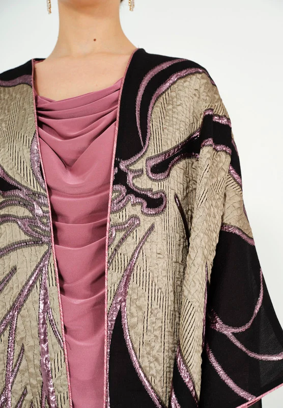Thouq Stunning Symmetrical Jacquard Jalabiya With Round Neckline And Long Sleeves