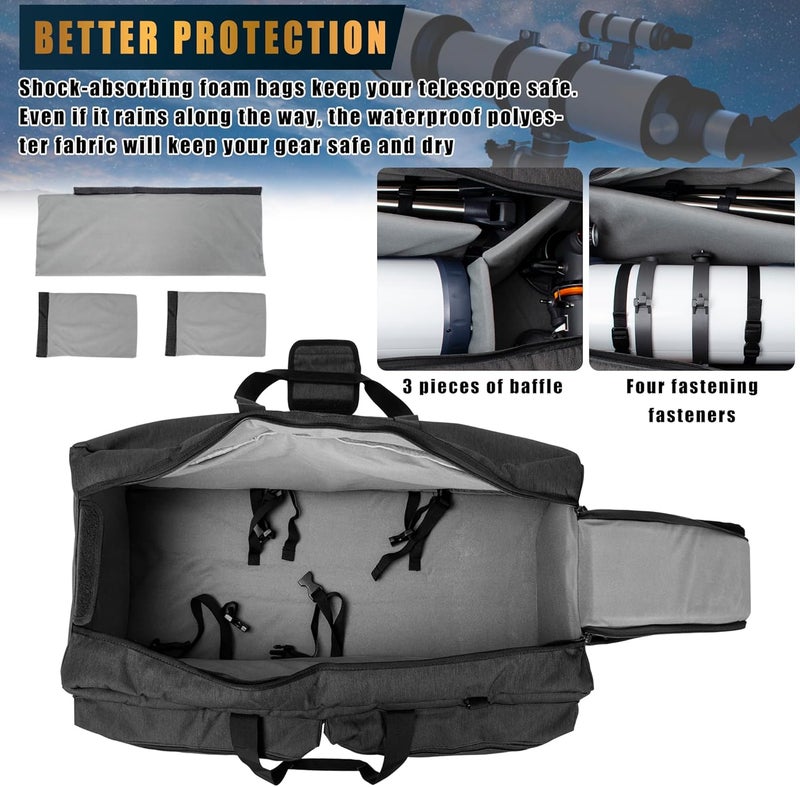 TORIBIO Telescope Case Bag, Padded Storage Bag and Carrying Case for Astronomical Telescope, Telescope Travel Bag with Pockets & Buckled Straps to Easily Secure Optical Tube & Tripod - Image 3