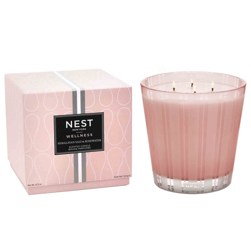 Nest New York NEST New York Scented Luxury 4Wick Candle Himalayan Salt  Rosewater  437 oz  Up to 120Hour Burn Time  Reusable Glass Vessel 