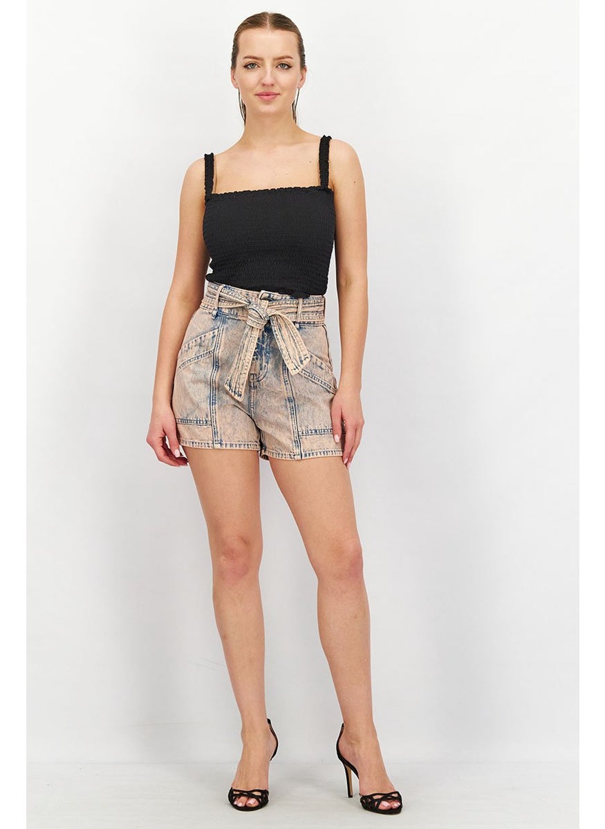 joie - Women Belted Washed Denim Short, Melon and Blue - Image 1