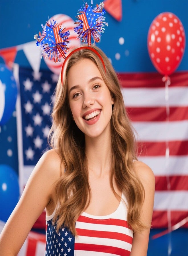 Exacoo 4th of July Accessories Headband for Women Girls Boys Men Fourth of July Accessories Usa Headband American Flag Patriotic Red White and Blue Hair Accessories 2pcs - Image 4