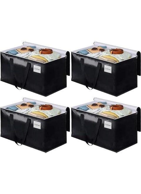 Durku Collapsible Moving Bags - Heavy Duty Extra Large Moving Bags with Zippers and Handles, Space Saving Packing Totes for Moving Supplies Storage,Fold Flat, Alternative to Box and Bin (Black-4Pack