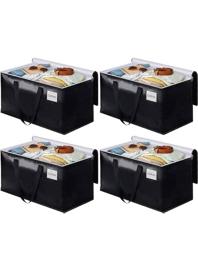 Durku Collapsible Moving Bags - Heavy Duty Extra Large Moving Bags with Zippers and Handles, Space Saving Packing Totes for Moving Supplies Storage,Fold Flat, Alternative to Box and Bin (Black-4Pack