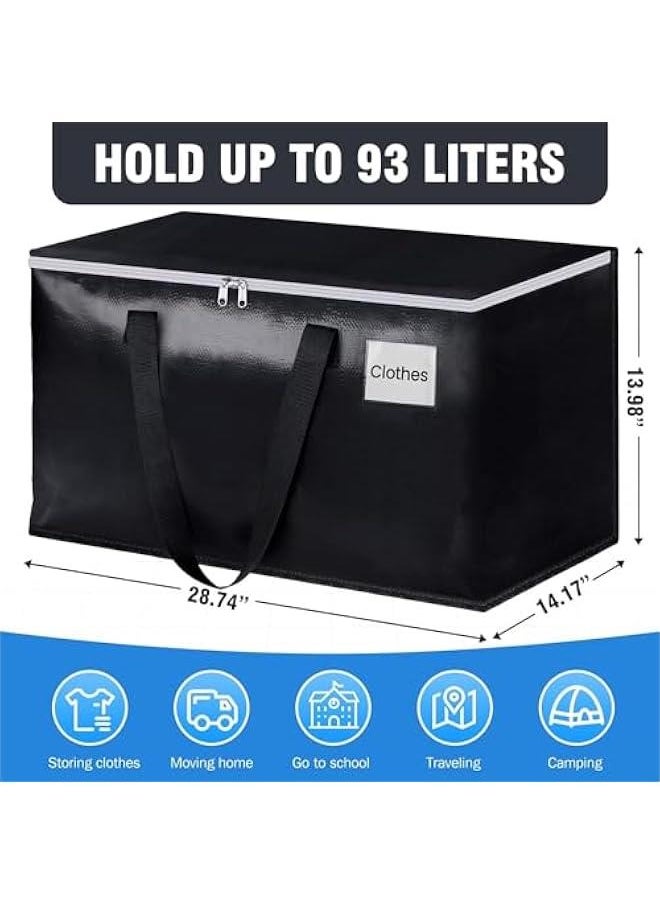 Durku Collapsible Moving Bags - Heavy Duty Extra Large Moving Bags with Zippers and Handles, Space Saving Packing Totes for Moving Supplies Storage,Fold Flat, Alternative to Box and Bin (Black-4Pack