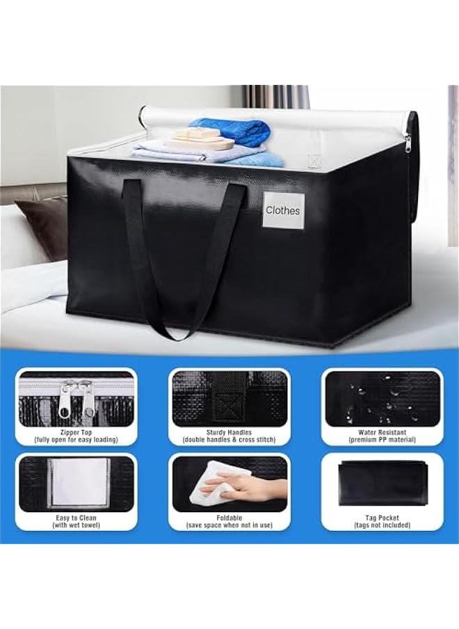 Durku Collapsible Moving Bags - Heavy Duty Extra Large Moving Bags with Zippers and Handles, Space Saving Packing Totes for Moving Supplies Storage,Fold Flat, Alternative to Box and Bin (Black-4Pack