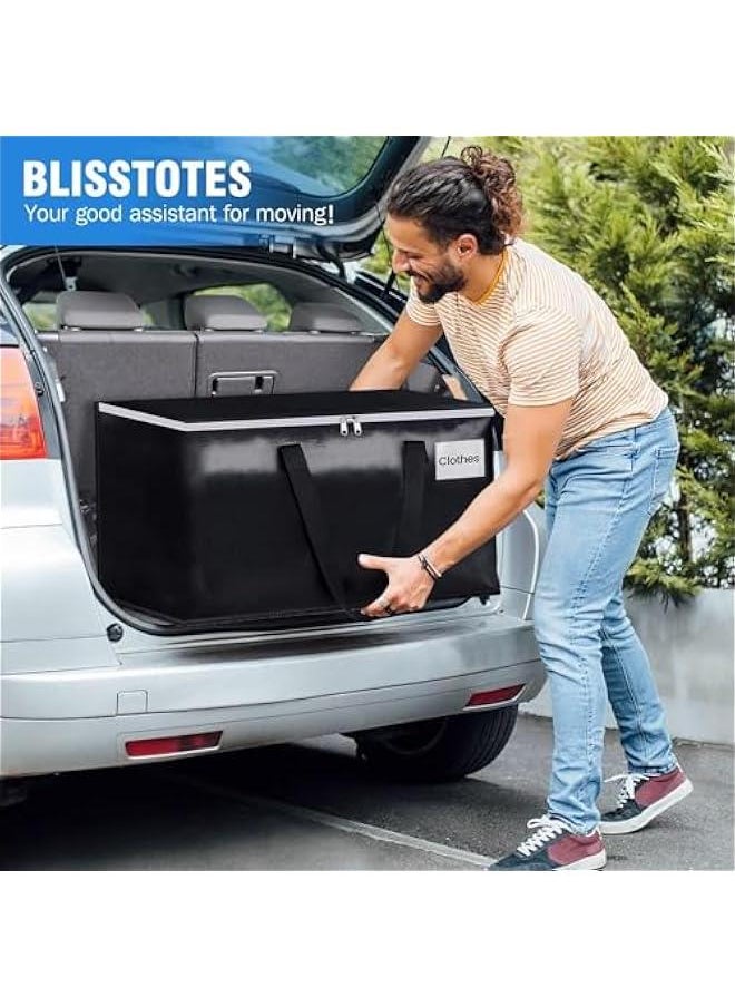 Durku Collapsible Moving Bags - Heavy Duty Extra Large Moving Bags with Zippers and Handles, Space Saving Packing Totes for Moving Supplies Storage,Fold Flat, Alternative to Box and Bin (Black-4Pack