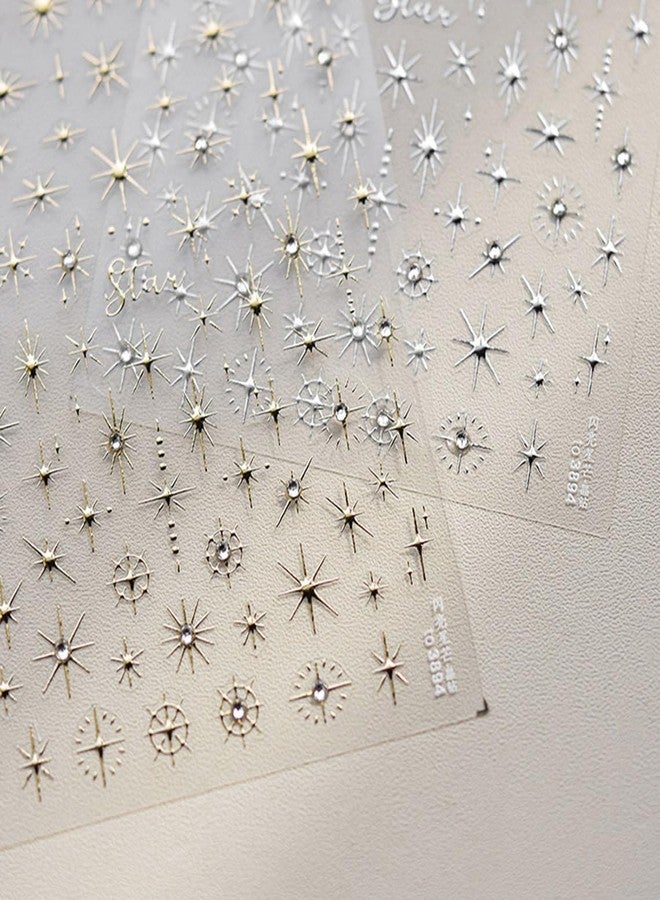 Pretty Diva PrettyDiva Star Nail Stickers - 3D Glitter Shiny Gold Cross Star Nail Stickers, Four-Pointed Star Self-Adhesive Nail Art Stickers Decals with Rhinestone DIY Nail Decals (Gold) - Image 2