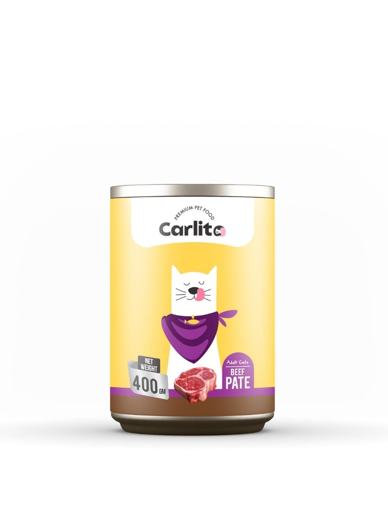 CARLITO ADULT CAT WET FOOD PATE WITH BEEF 400 GM