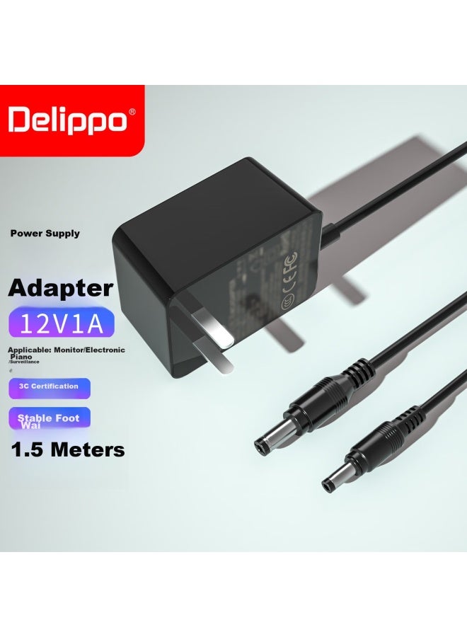 Delippo Power Adapter 12v1a Suitable For Routers, Hard Drive Enclosures, Set-top Boxes, Optical Modems, Monitors, Chargers, Small Electronic Instruments, Electric Led Lights, Bluetooth Speakers, Power Cables - Image 1