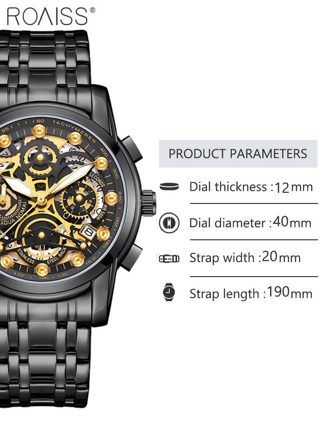 رويس ساعات كرونوغراف رجالية مقاومة للماء، ساعة كوارتز تناظرية، ساعة يد مضيئة مع سوار من الفولاذ المقاوم للصدأ، ساعة كلاسيكية أنيقة متعددة الوظائف كهدية للرجال - Image 4