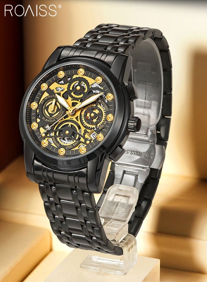 رويس ساعات كرونوغراف رجالية مقاومة للماء، ساعة كوارتز تناظرية، ساعة يد مضيئة مع سوار من الفولاذ المقاوم للصدأ، ساعة كلاسيكية أنيقة متعددة الوظائف كهدية للرجال - Image 3