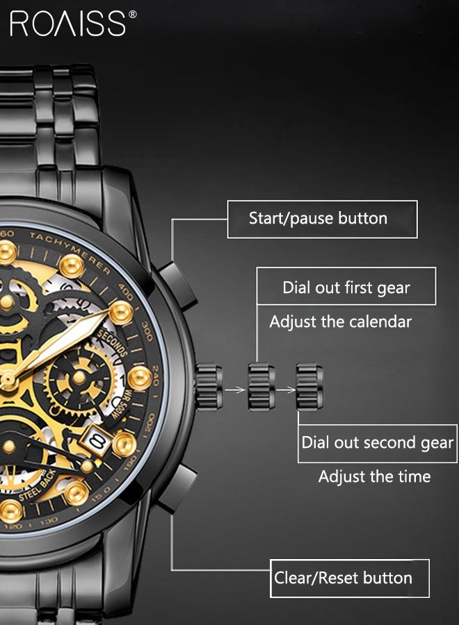 رويس ساعات كرونوغراف رجالية مقاومة للماء، ساعة كوارتز تناظرية، ساعة يد مضيئة مع سوار من الفولاذ المقاوم للصدأ، ساعة كلاسيكية أنيقة متعددة الوظائف كهدية للرجال - Image 5