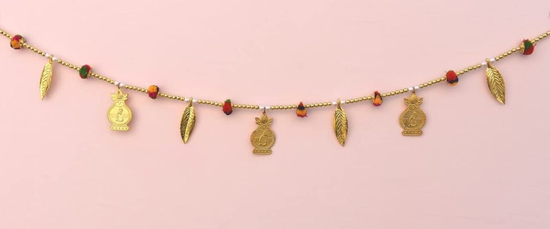 CREYENTES Handmade Fine Art Multi Zula Jummar Pearl Plastic Beads Door HangingBandarwalToran Garlands for HouseMandirTemple Decorations 3 Feet Small Kalash Pom Pom_Latkan - Image 3