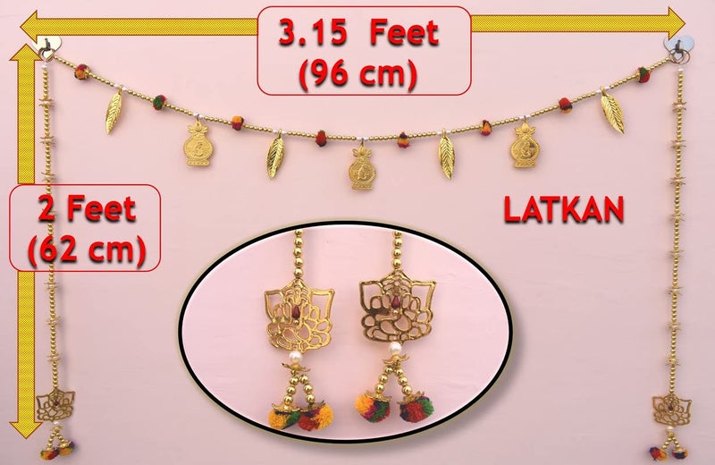 CREYENTES Handmade Fine Art Multi Zula Jummar Pearl Plastic Beads Door HangingBandarwalToran Garlands for HouseMandirTemple Decorations 3 Feet Small Kalash Pom Pom_Latkan - Image 2