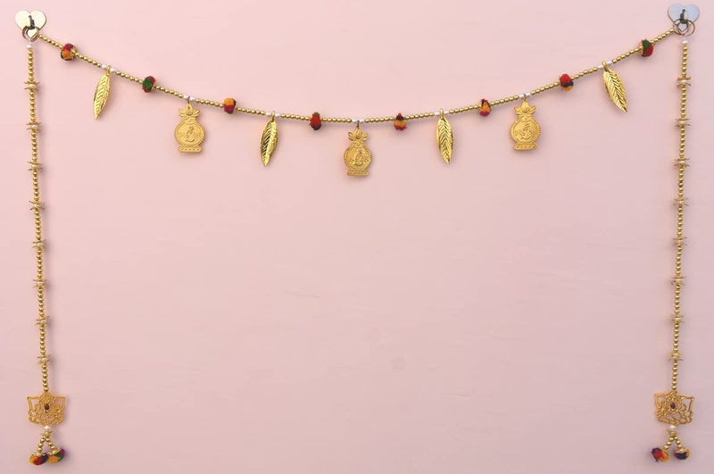 CREYENTES Handmade Fine Art Multi Zula Jummar Pearl Plastic Beads Door HangingBandarwalToran Garlands for HouseMandirTemple Decorations 3 Feet Small Kalash Pom Pom_Latkan - Image 1