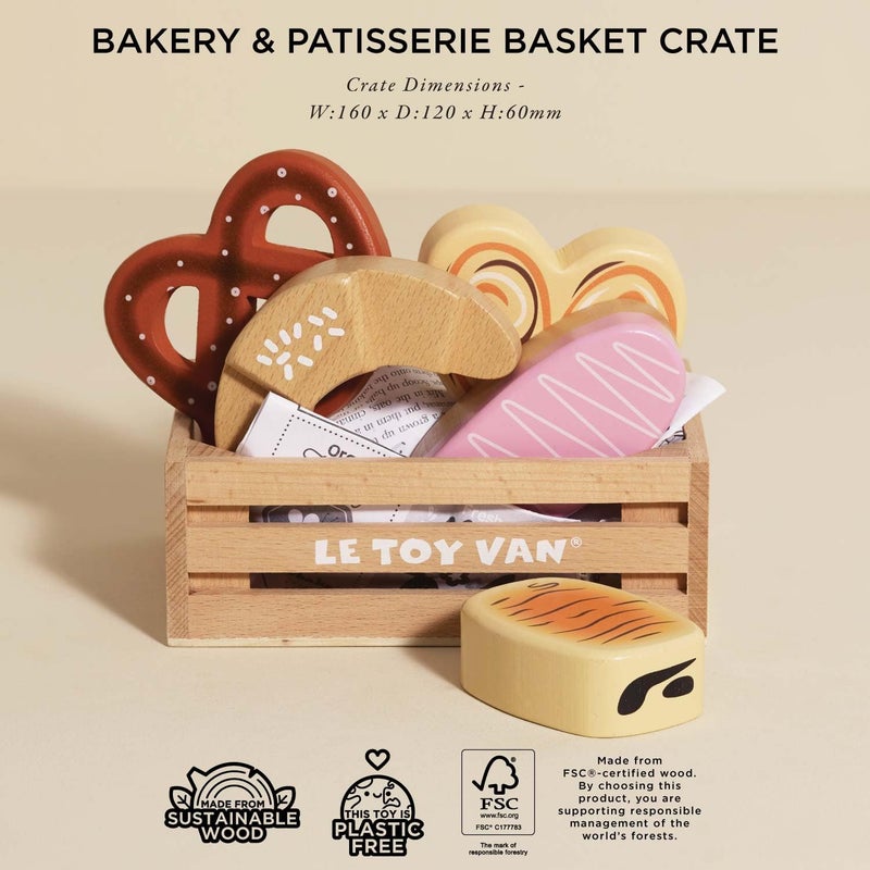 Le Toy Van - Educational Wooden Honeybee Market Baker's Basket Crate | Wood Play Food | Supermarket Pretend Play Shop Food - Image 3