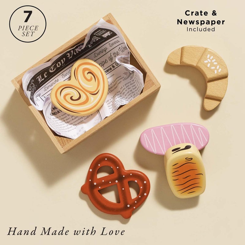Le Toy Van - Educational Wooden Honeybee Market Baker's Basket Crate | Wood Play Food | Supermarket Pretend Play Shop Food - Image 2