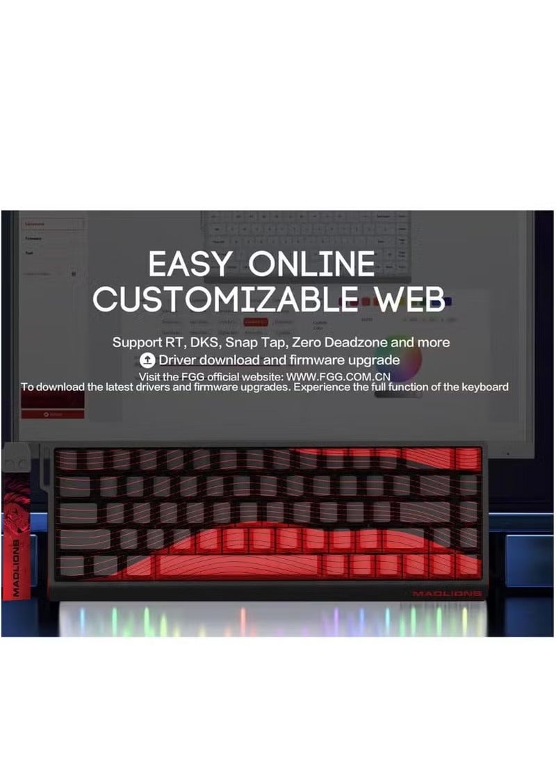 MADLIONS MAD 68 R Keyboard Gaming Magnetic Switch RGB 8K hz Hot Swap Hall Effect Quick Trigger Adjustable Actuation Ultra Fast 65% RT Mechanical Gaming Keyboard with Side Printed Keycaps Customisation Software PC Gamer Accessory Gift (Black Red) - Image 4