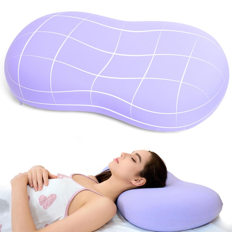 KEEPMOV Memory Foam Pillows  Cervical Neck Pillows for Pain Relief Ergonomic Contour Pillow for Side Back Stomach Sleepers Purple