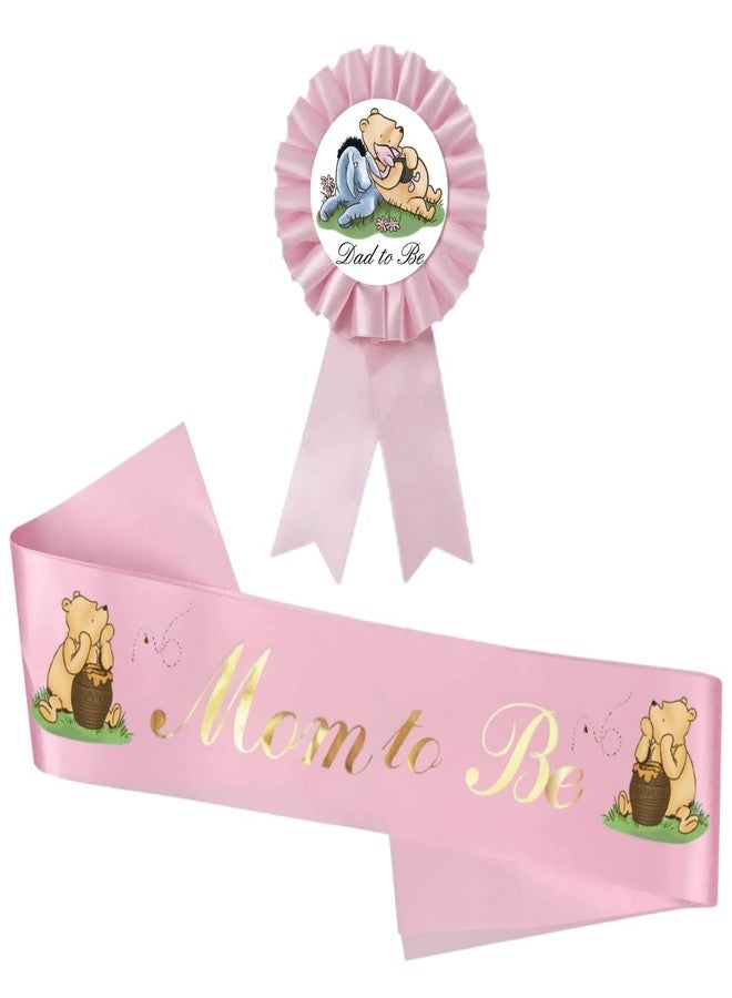 32 SPIRITS Winnie Sash For Baby Shower Pink Mom To Be Sash Dad To Be Pin For Gender Reveal Party Classic Pooh Baby Shower Decorations Pregnancy Props Keepsake - Image 1