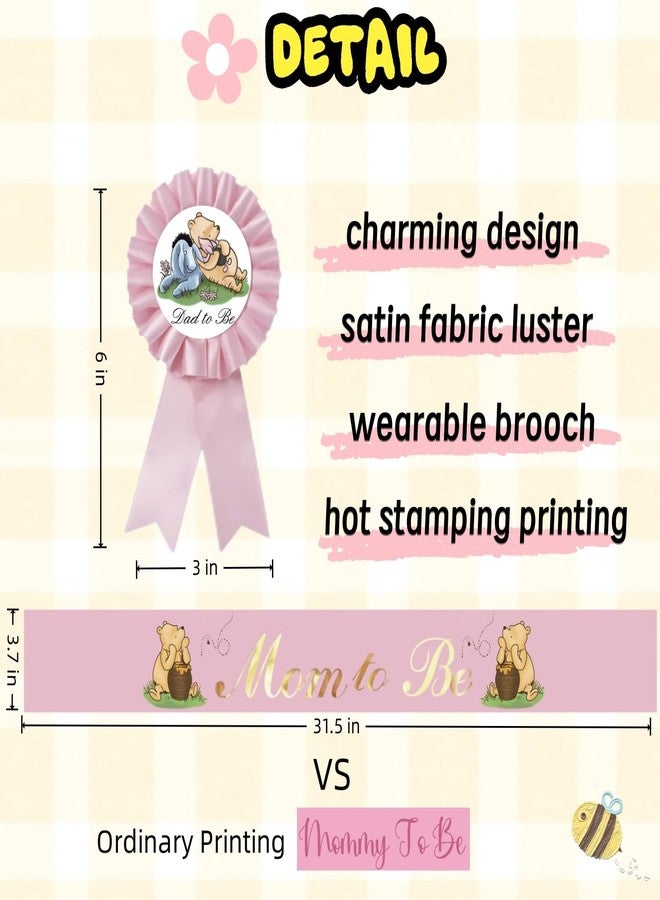 32 SPIRITS Winnie Sash For Baby Shower Pink Mom To Be Sash Dad To Be Pin For Gender Reveal Party Classic Pooh Baby Shower Decorations Pregnancy Props Keepsake - Image 4