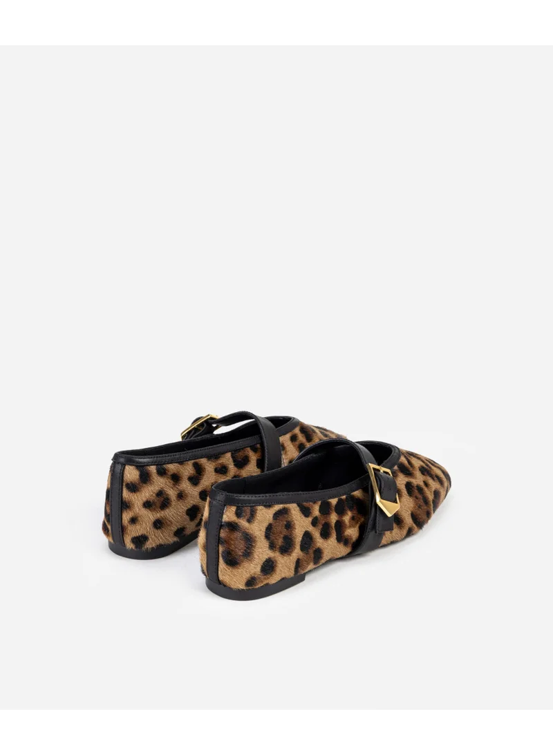 ابيكول أحذية مسطحة بطبعة جلد الفهد من شعر المهر