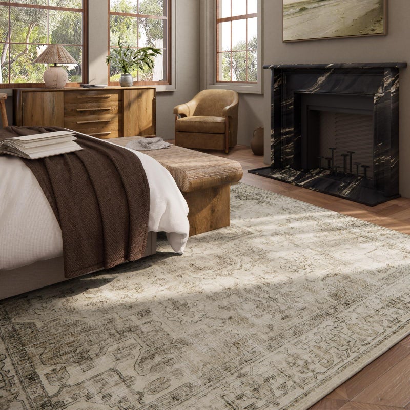 palohom Washable Area Rugs for Living Room: 8x10 Bedroom Area Rugs Boho Vintage Rugs Stain Resistant Non Slip Low Pile Soft Lightweight Carpet for Kitchen Dining Room Farmhouse Nursery Kids Room Home Office - Image 4
