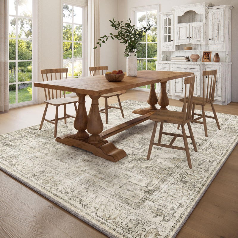 palohom Washable Area Rugs for Living Room: 8x10 Bedroom Area Rugs Boho Vintage Rugs Stain Resistant Non Slip Low Pile Soft Lightweight Carpet for Kitchen Dining Room Farmhouse Nursery Kids Room Home Office - Image 5