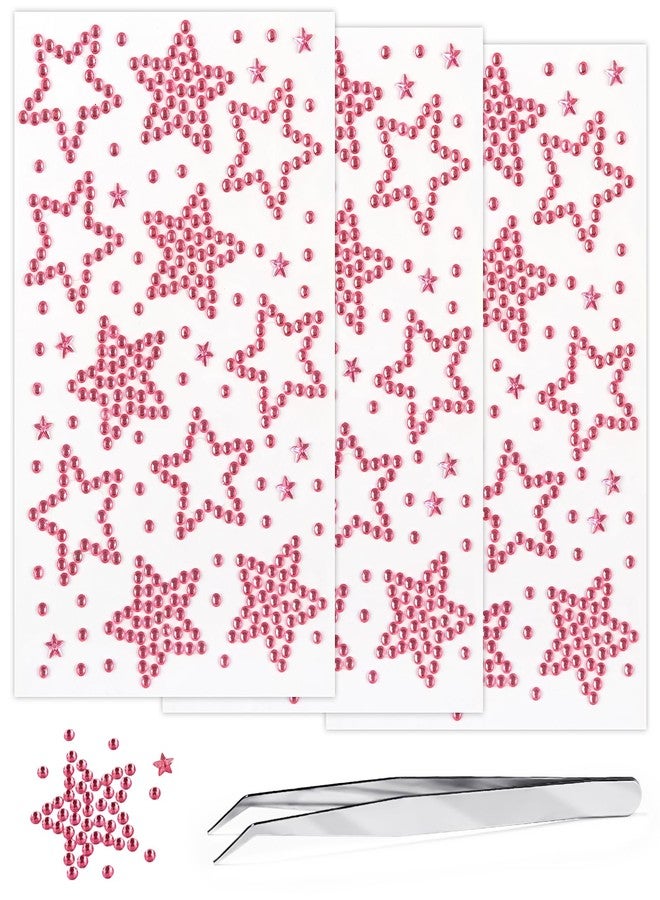 Jacnkb 3 Sheers Acrylic Star Gems Stickers Star Self Adhesive Rhinestones Sticker Pink Face Jewels Stick On Eye Nail Body Crystal Pearls Jewels Sticker Decorative Stickers for Independence Day Make Up - Image 1