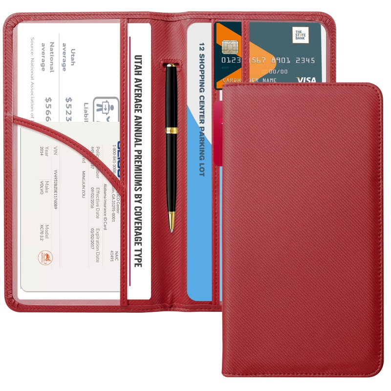 CoBak Car Registration and Insurance Holder - Vehicle Glove Box Car Organizer,Auto Truck Comparment Accessories Case with Magnetic Closure for Driver License,Cards, Carbon Red - Image 1