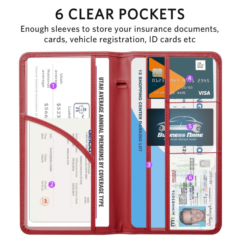 CoBak Car Registration and Insurance Holder - Vehicle Glove Box Car Organizer,Auto Truck Comparment Accessories Case with Magnetic Closure for Driver License,Cards, Carbon Red - Image 3