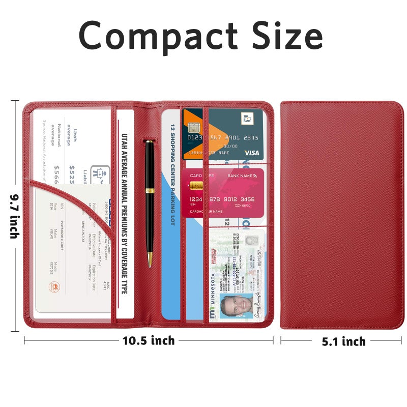 CoBak Car Registration and Insurance Holder - Vehicle Glove Box Car Organizer,Auto Truck Comparment Accessories Case with Magnetic Closure for Driver License,Cards, Carbon Red - Image 5