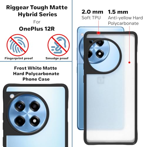 RIGGEAR Shockproof Tough Hybrid Armor Back Cover Case Compatible with OnePlus 12R (Frost Matte PC + Black TPU Bumper) - Image 5