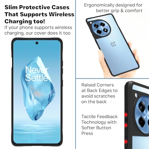 RIGGEAR Shockproof Tough Hybrid Armor Back Cover Case Compatible with OnePlus 12R (Frost Matte PC + Black TPU Bumper) - Image 4