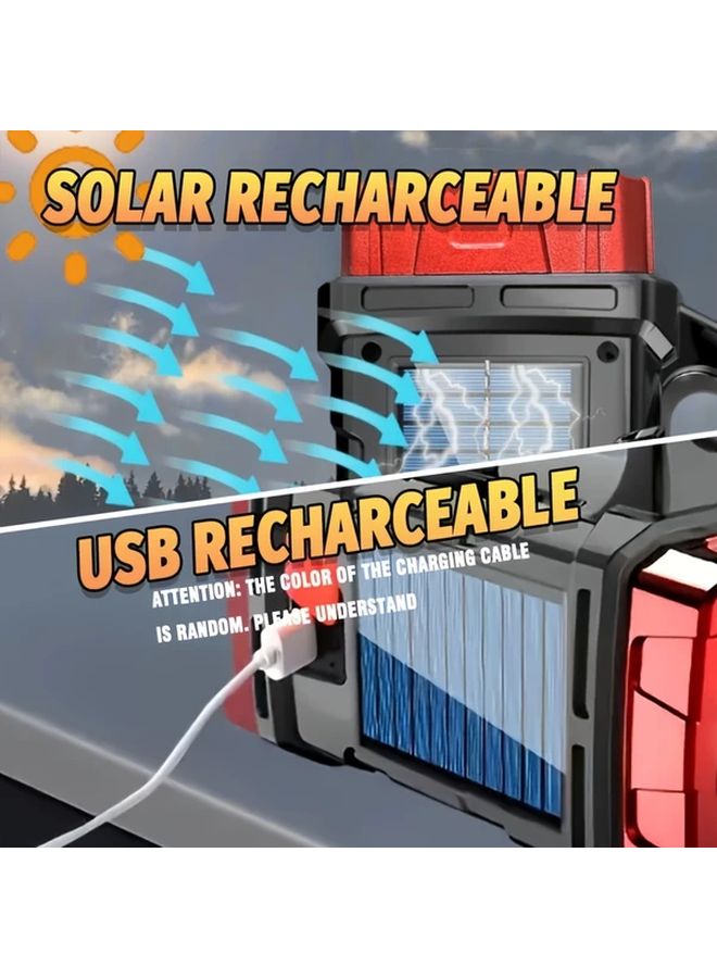 Multi Functional Hand Held Solar Rechargeable LED Flashlight With Side Lights And Tail Lights 6 Lighting Modes Portable Lantern USB Charging Golden Flashlight Lightweight ABS Material Lamp - Image 5