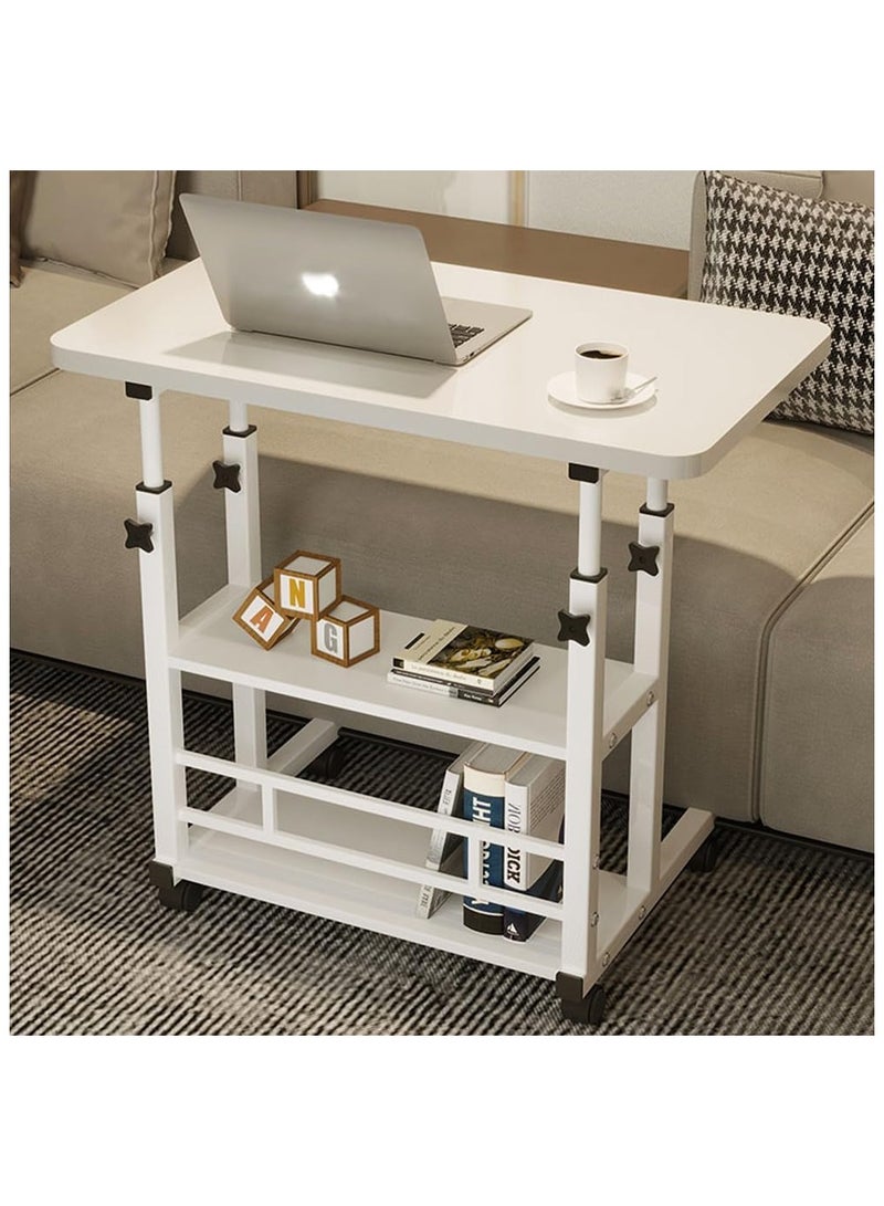 Mobile Standing Desk Adjustable Height On Wheels with Storage,Alternatives to Foldable Desk for Bedside Sofas,Small Computer Table Home Office 15.7x31.4 Inch,White - Image 1