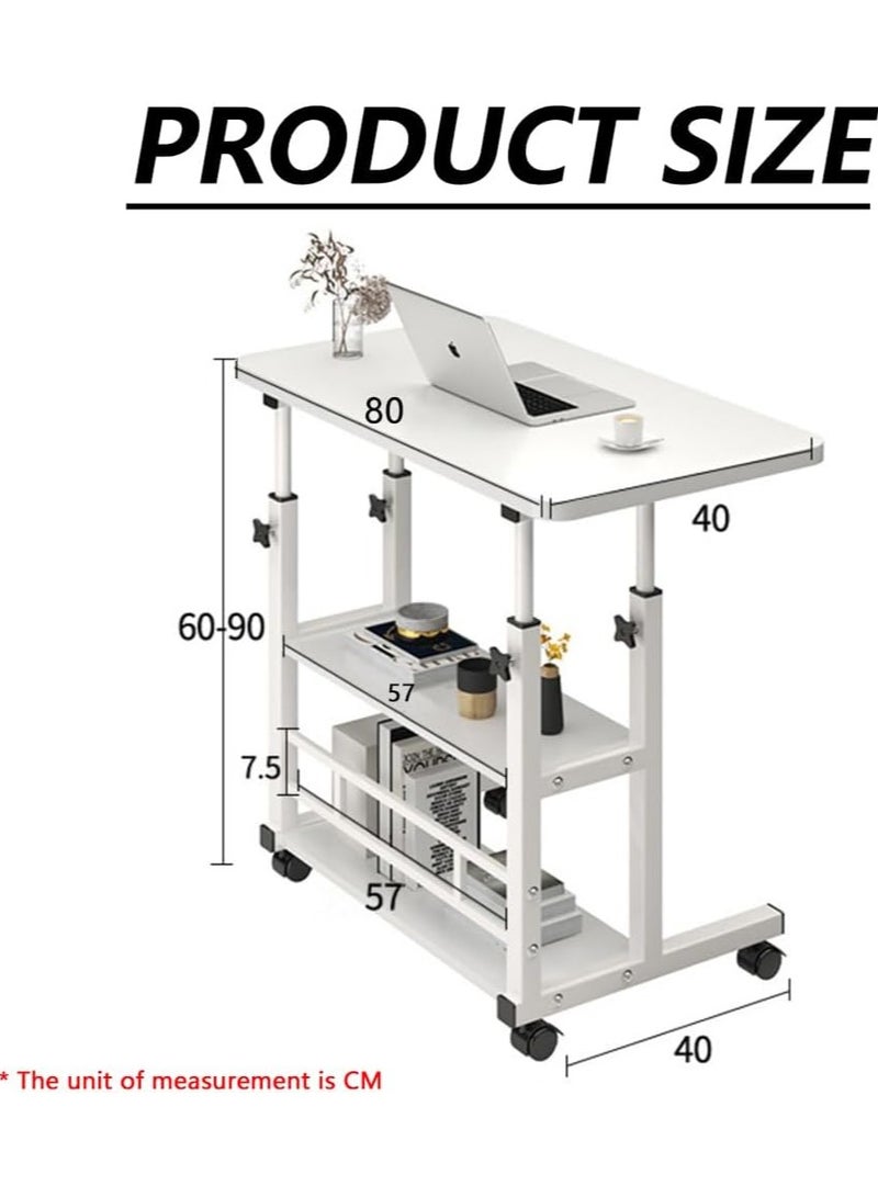 Mobile Standing Desk Adjustable Height On Wheels with Storage,Alternatives to Foldable Desk for Bedside Sofas,Small Computer Table Home Office 15.7x31.4 Inch,White - Image 2