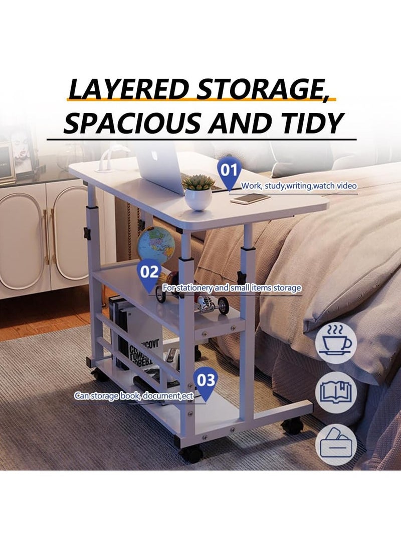 Mobile Standing Desk Adjustable Height On Wheels with Storage,Alternatives to Foldable Desk for Bedside Sofas,Small Computer Table Home Office 15.7x31.4 Inch,White - Image 3