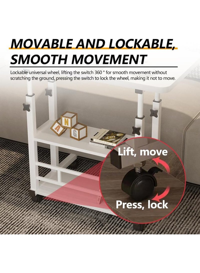 Mobile Standing Desk Adjustable Height On Wheels with Storage,Alternatives to Foldable Desk for Bedside Sofas,Small Computer Table Home Office 15.7x31.4 Inch,White - Image 5