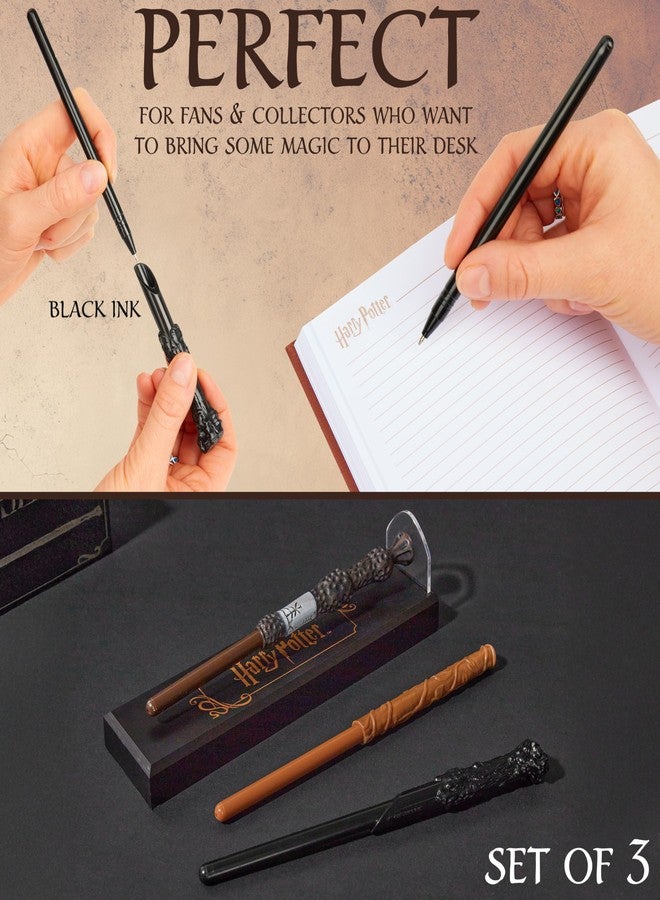 Harry Potter Levitating Wand Pens, Pack of 3 Magical Black Ink Ballpoint Wand Pens with Magnetic Display Stand, Dumbledore Hermione Gifts (Multi 3 Pcs) - Image 3