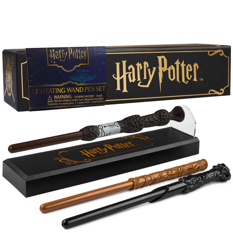 Harry Potter Levitating Wand Pens, Pack of 3 Magical Black Ink Ballpoint Wand Pens with Magnetic Display Stand, Dumbledore Hermione Gifts (Multi 3 Pcs) - Image 1