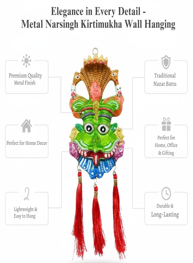 Salvus APP SOLUTIONS Metal Narsingh Kirtimukha Wall Hanging Face Mask Nazar Battu - Ward Off Evil and Invite Blessings (Green_3.5x6 INCH) - Image 4