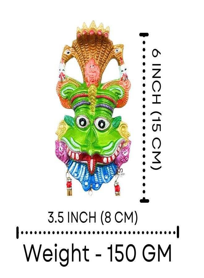 Salvus APP SOLUTIONS Metal Narsingh Kirtimukha Wall Hanging Face Mask Nazar Battu - Ward Off Evil and Invite Blessings (Green_3.5x6 INCH) - Image 2