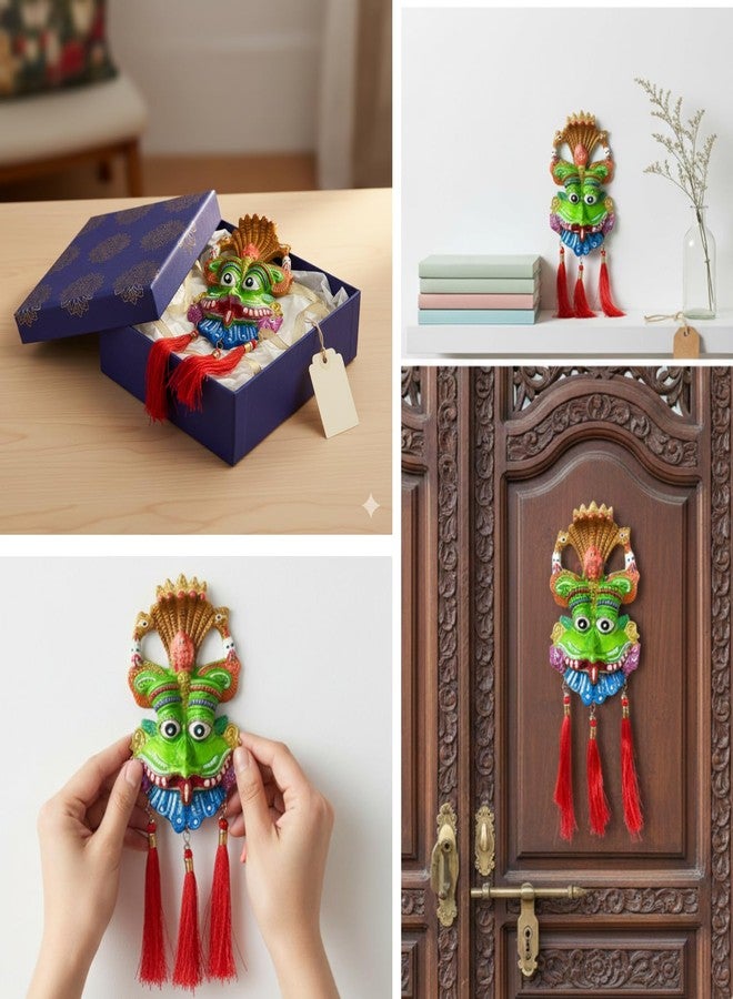 Salvus APP SOLUTIONS Metal Narsingh Kirtimukha Wall Hanging Face Mask Nazar Battu - Ward Off Evil and Invite Blessings (Green_3.5x6 INCH) - Image 5