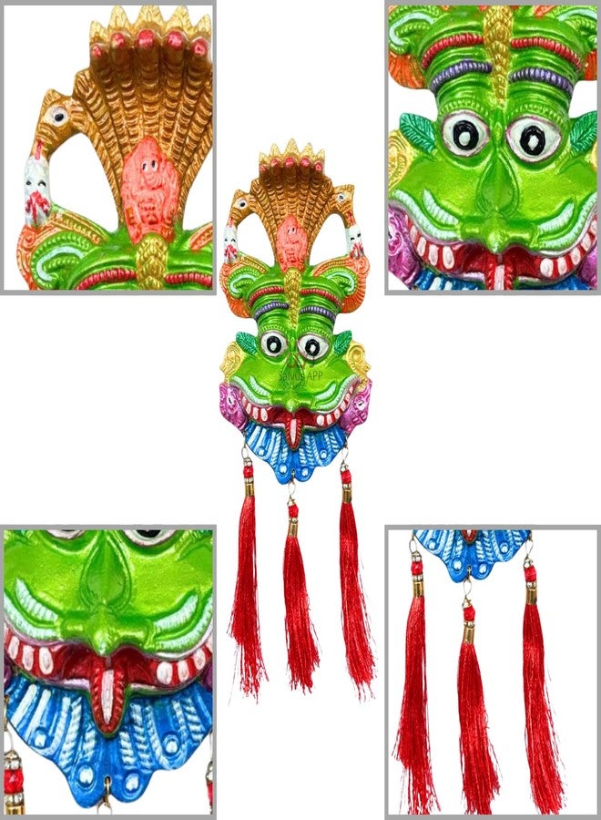 Salvus APP SOLUTIONS Metal Narsingh Kirtimukha Wall Hanging Face Mask Nazar Battu - Ward Off Evil and Invite Blessings (Green_3.5x6 INCH) - Image 3