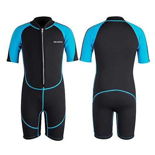 Seaskin Kids Wetsuit for Boys Toddlers, 2mm Front Zipper Shorty Wetsuits, Neoprene Thermal Swimsuits for Diving Surfing Swim Lessons Size 12 - Image 1