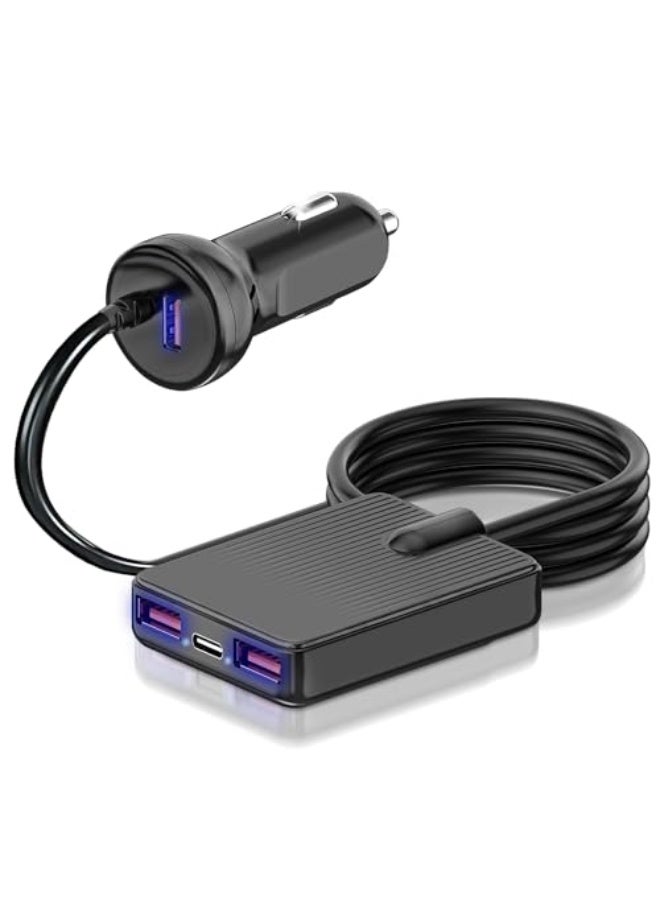 Car Charger Adapter QC 3.0 & PD 20W, USB C Car Phone Charger, 74W Cigarette Lighter Adapter with 4 Fast Charging Ports, 2 Meters Extended Cable, 12V Lighter Socket Plug for iPhone, iPad,Samsung,Huawei - Image 1