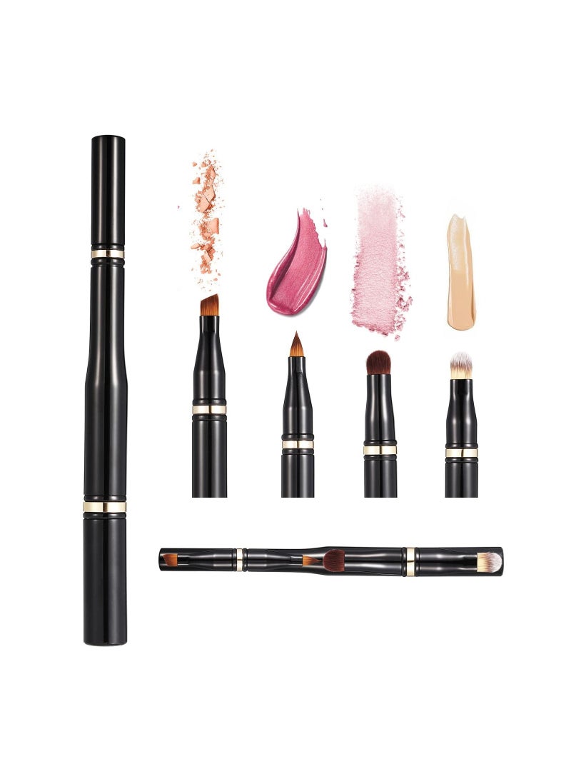 KASTWAVE مجموعة فرش مكياج عيون 4 في 1، فرشاة شفاه للسفر المحمولة، فرشاة محدد الحواجب، فرشاة خافي عيوب للظل، فرشاة مكياج للوجه لمستحضرات التجميل، الأساس، الخافي، البودرة - Image 1