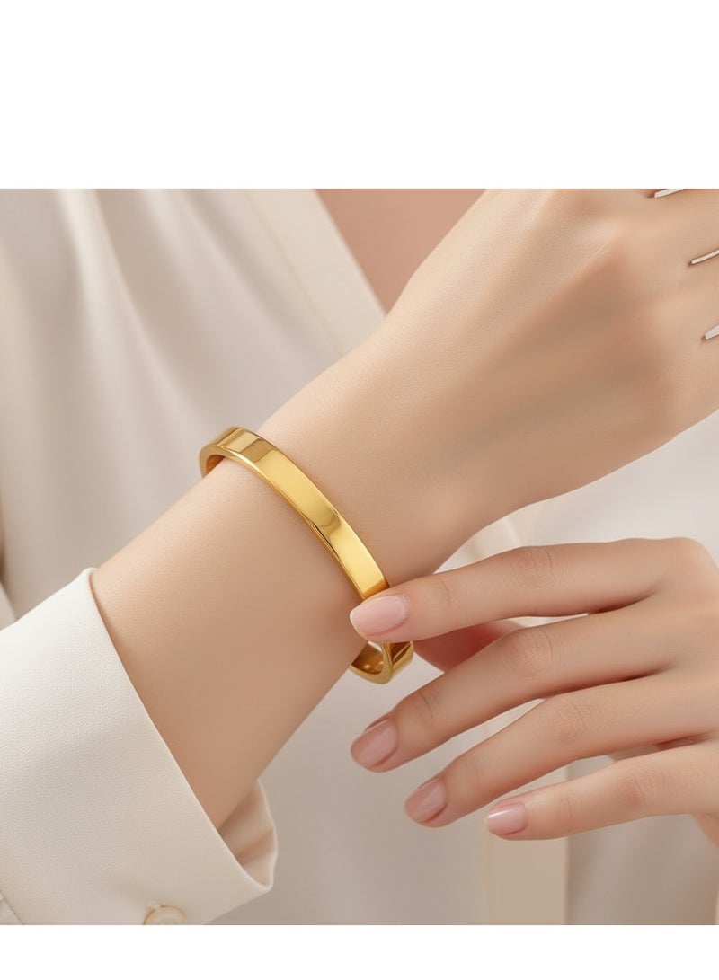 AMETOER Stainless Steel Round Buckle Bracelet | High-End Niche Design | 18K Gold Plated Polished Fashion Jewelry 8mm Width - Image 2