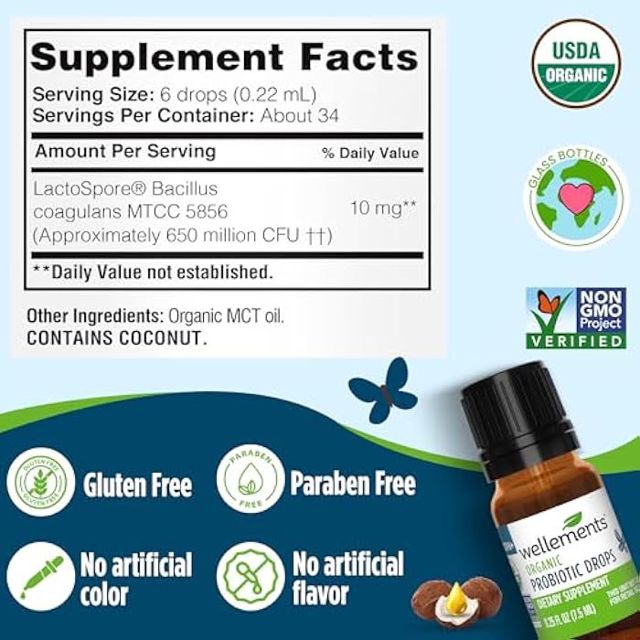 Wellements Organic Baby Probiotic Drops (0.25 Fl Oz) - Digestive & Immune Support for Infants - Toddler Probiotic Helps with Newborn+ Gut Health, Gas, Constipation & Colic Support - Preservative Free - Image 3